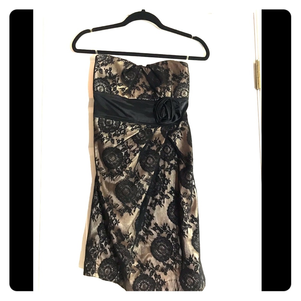 Gorgeous Black and Gold/Tan Silk Lace Dress